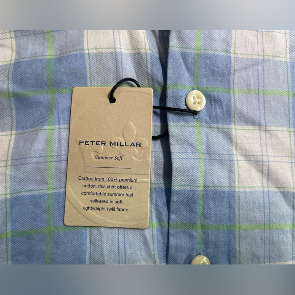 NWT Peter Millar Rosemont Summer Soft Shirt Cottage Blue Plaid Soft Cotton M - Picture 7 of 13